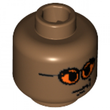 light brown minifigure head glasses with orange sunglasses and smirk pattern