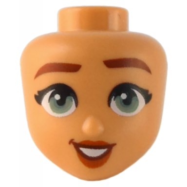 mini doll head friends with thick reddish brown eyebrows sand green eyes dark orange lips and open mouth smile with teeth pattern