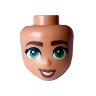 mini doll head friends with reddish brown eyebrows green eyes dark orange lips and open mouth smile with teeth pattern