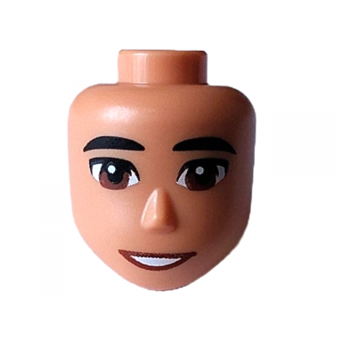 mini doll head friends male large with thick black eyebrows reddish brown eyes and open mouth smile with teeth pattern