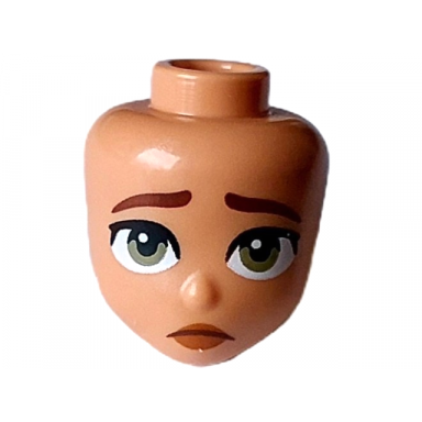 mini doll head friends with reddish brown eyebrows olive green eyes dark orange lips and sad closed mouth pattern