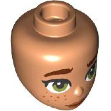 mini doll head friends with reddish brown eyebrows olive green eyes dark orange lips and freckles closed mouth pattern