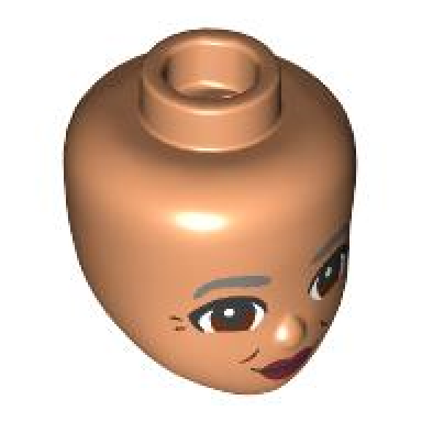 nougat mini doll head friends with dark bluish gray eyebrows reddish brown eyes dark red lips closed mouth grin dimples pattern