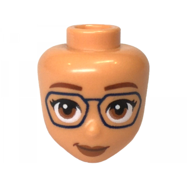 nougat mini doll head friends with medium nougat eyes dark blue glasses reddish brown eyebrows and lips and closed mouth pattern