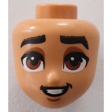 nougat mini doll head friends with black thick eyebrows reddish brown eyes dark orange eye shadow chin dimple open mouth smile with teeth pattern