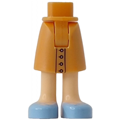 nougat mini doll hips and skirt mid-length with molded light nougat legs and printed black hem with silver buttons and bright light blue shoes pattern - thick hinge