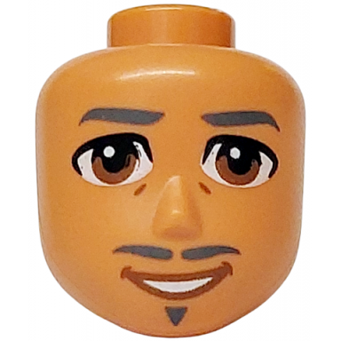 nougat mini doll head friends male large with dark bluish gray eyebrows moustache and goatee medium nougat eyes and cheek lines open mouth smile with teeth pattern
