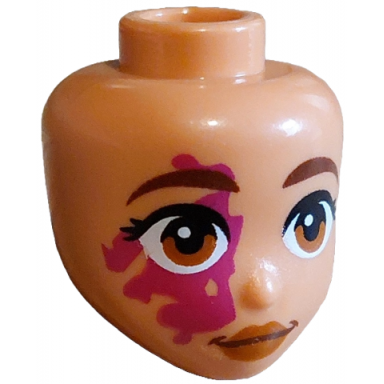 nougat mini doll head friends with reddish brown eyebrows black eyelashes magenta birthmark dark orange eyes and lips grin pattern