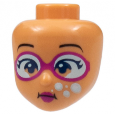 nougat mini doll head friends with black eyebrows magenta goggles and lips white bubbles underwater pattern