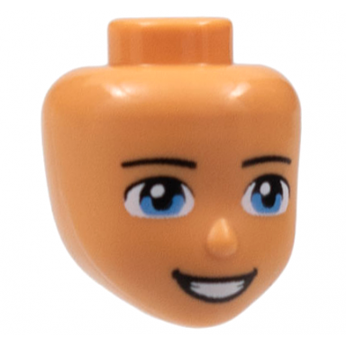 nougat mini doll head friends with black thin eyebrows medium blue eyes and open mouth smile with teeth pattern