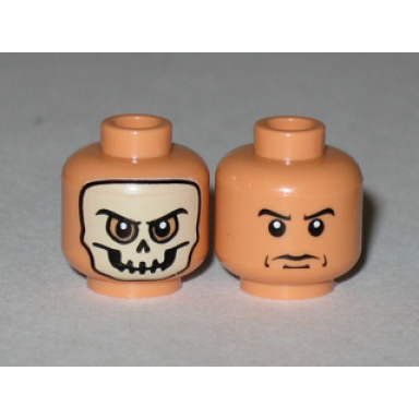 nougat minifigure head dual sided skull mask arched eyebrows and white pupils pattern