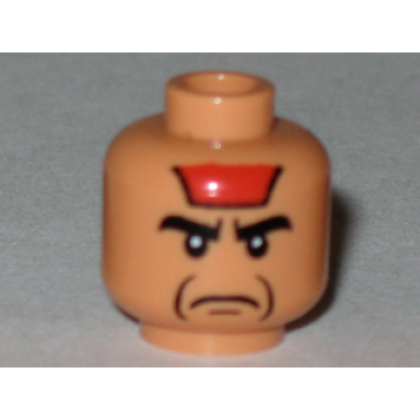 nougat minifigure head male angry black eyebrows red paint on forehead jowl lines pattern