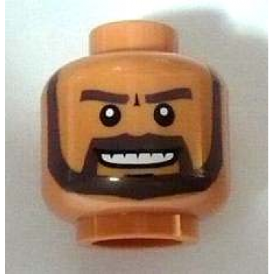 nougat minifigure head beard dark brown white pupils and grin with teeth pattern