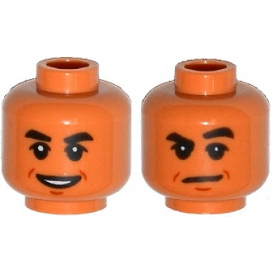 nougat minifigure head dual sided black thick eyebrows mouth and chin dimple open smile raised eyebrow pattern dr wu