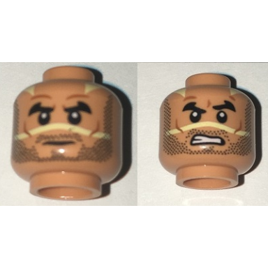 nougat minifigure head dual sided beard stubble black thick eyebrows neutral bared teeth angry pattern sw quinlan vos
