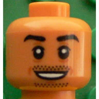 nougat minifigure head black eyebrows chin and moustache stubble white pupils open smile pattern mesut özil