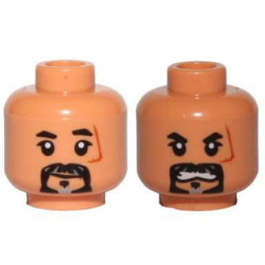 nougat minifigure head dual sided black-gray beard scar on left side closed mouth angry pattern sw baze malbus
