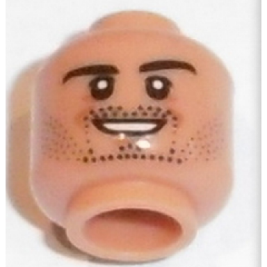 nougat minifigure head black eyebrows stubble goatee white pupils smile pattern mats hummels