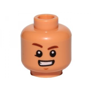 nougat minifigure head brown eyebrows raised right eyebrow chin dimple smile with teeth pattern sw rowan