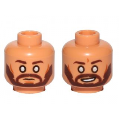 nougat minifigure head dual sided dark brown eyebrows beard cheek lines white blind eyes neutral smile pattern sw kanan jarrus