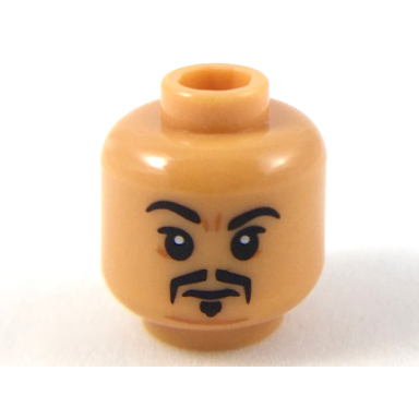 nougat minifigure head black eyebrows upper eyelids fu manchu moustache and soul patch medium nougat chin crease neutral pattern