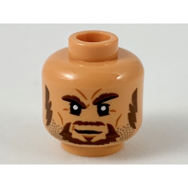 nougat minifigure head dark brown sideburns goatee and eyebrows left raised dark bluish gray whiskers pattern