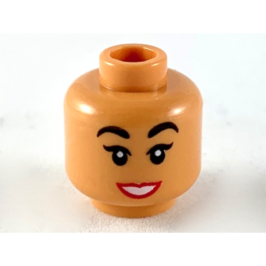 nougat minifigure head female black eyebrows red lips white teeth smile pattern