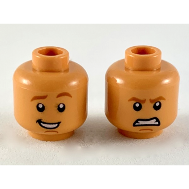 nougat minifigure head dual sided dark orange eyebrows and chin contour smile fierce pattern