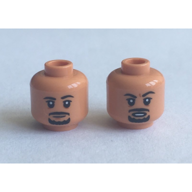nougat minifigure head dual sided black eyebrows moustache and goatee white pupils neutral angry pattern