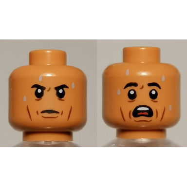 nougat minifigure head dual sided black eyebrows cheek lines sweat drops calm scared pattern