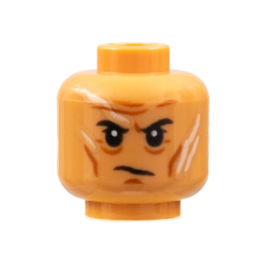 nougat minifigure head dark orange brow furrows cheek lines chin dimple black eyebrows white scars pattern