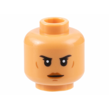 nougat minifigure head female black eyebrows reddish brown lips cheek lines and chin dimple neutral pattern