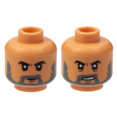 nougat minifigure head dual sided black eyebrows dark bluish gray beard neutral sneer with teeth pattern