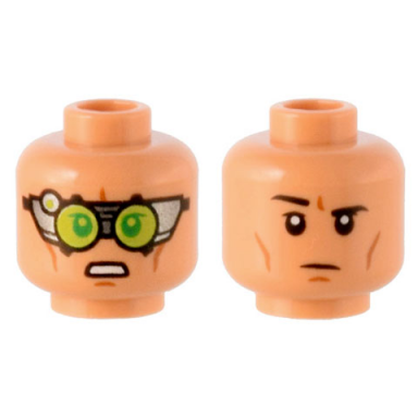 nougat minifigure head dual sided sw silver visor lime lenses cheek lines open mouth grimace black eyebrows one raised pattern