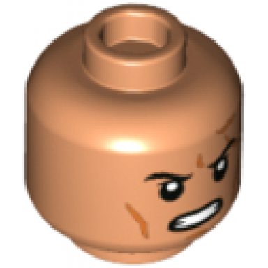 nougat minifigure head black eyebrows white pupils medium nougat cheek lines chin dimple open mouth with teeth angry pattern