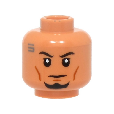 nougat minifigure head black eyebrows and goatee dark orange cheek lines and chin dimple dark bluish gray tattoo neutral pattern