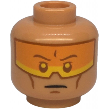nougat minifigure head dark orange eyebrows eyes cheek lines and chin dimple orange visor with bright light orange bottom stern pattern