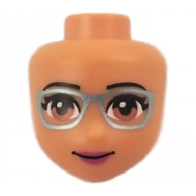 nougat mini doll head friends with medium nougat eyes metallic light blue glasses magenta lips and closed mouth pattern