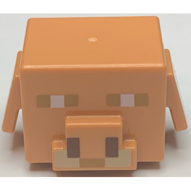 nougat minifigure head modified cube with ear flaps and minecraft piglin face pattern
