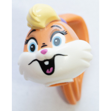nougat minifigure head modified looney tunes lola bunny with white face bright pink nose and tongue pattern