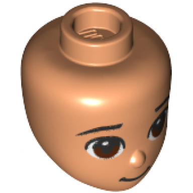 nougat mini doll head friends with black thin eyebrows reddish brown eyes and grin pattern