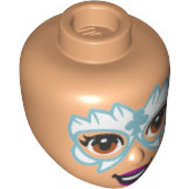 nougat mini doll head friends with metallic light blue and white face paint magenta lips open mouth smile pattern
