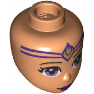 nougat mini doll head friends with black eyebrows medium lavender eyes dark red lips and dark purple forehead pattern