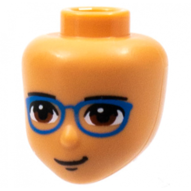 nougat mini doll head friends with black eyebrows reddish brown eyes blue glasses closed mouth pattern