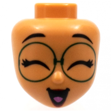 nougat mini doll head friends with black eyebrows large dark green glasses closed eyes open mouth pattern mirabel