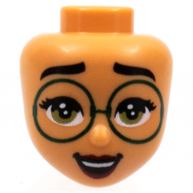 nougat mini doll head friends with black eyebrows large dark green glasses olive green eyes dark red lips pattern mirabel