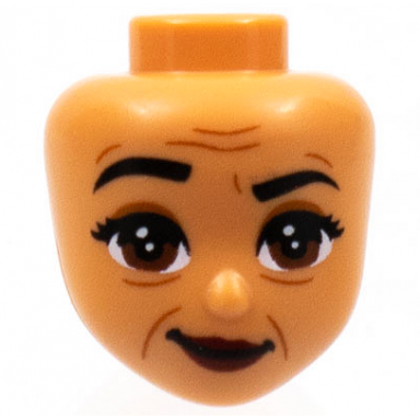 nougat mini doll head friends with black eyebrows right raise reddish brown eyes dark red lips pattern