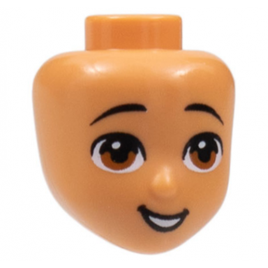 nougat mini doll head friends with black eyebrows dark orange eyes open mouth smile with teeth pattern