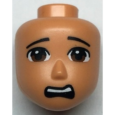nougat mini doll head friends male large with reddish brown eyes black eyebrows and scared open mouth pattern