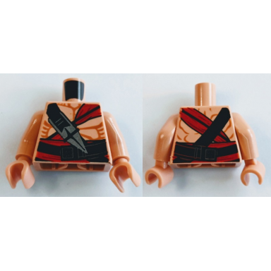 nougat torso indiana jones bare chest with muscles red sash and ceremonial knife pattern nougat arms nougat hands